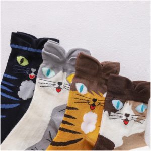 立體四色耳朵貓個性棉襪